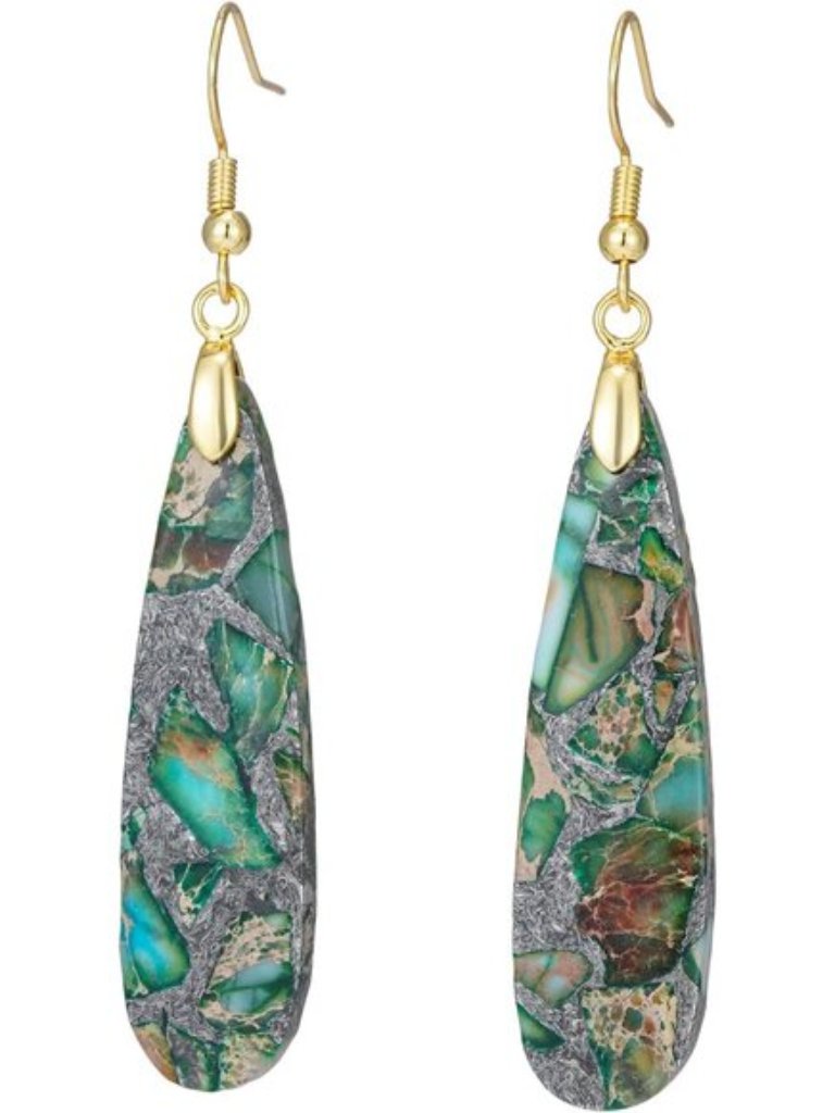 Boho Women Natural Stone Earrings Unique Healing Imperial Jasper Gemstone Energy